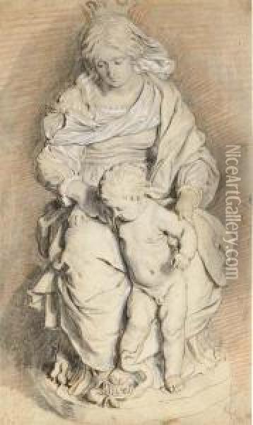 La Vierge A L'enfant Ecrasant Le Serpent Oil Painting - Abraham Jansz. van Diepenbeeck