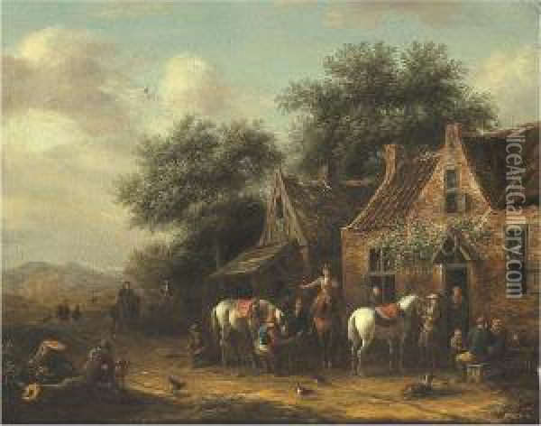 Horsemen Beside A Cottage Oil Painting - Barent Gael