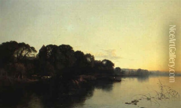 Evening On A River Oil Painting - Edwin Henry Boddington