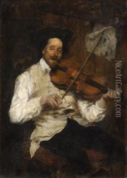 Der Viola-spieler. Oil Painting - Heinrich Breling