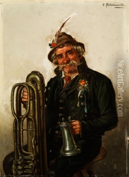 Portrait Eines Tubaspielers Oil Painting - Hugo Kotschenreiter