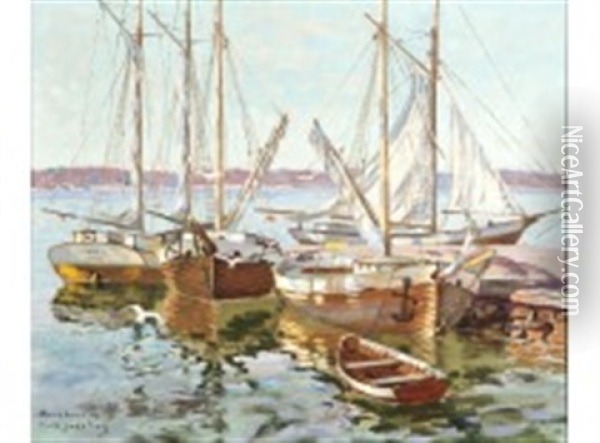 Boats In Mariehamn Oil Painting - Erik Juselius