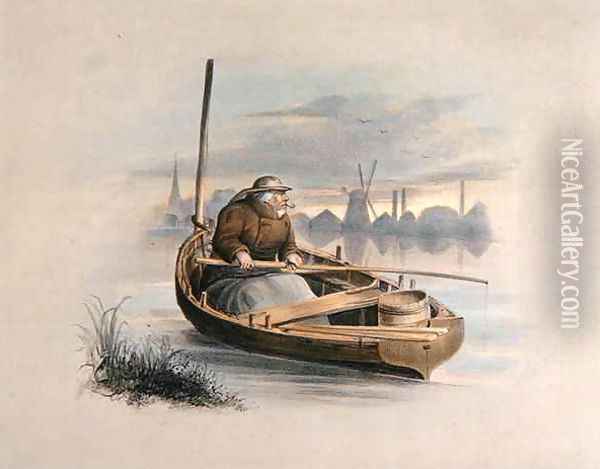 Eel bobing Battersea from a set of six images of Angling Oil Painting - Henry Heath