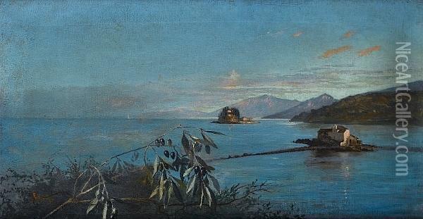 The Islands Of Pontikonissi And Vlarcherna Oil Painting - Vikentios Boccheciampe