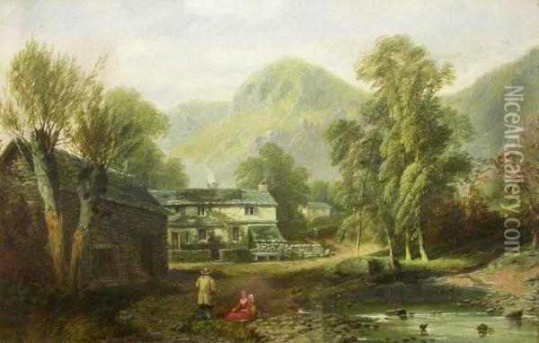 'old Cottages, Ennerdale Oil Painting - Thomas C. Cracknell