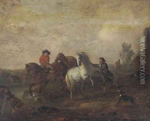 Horsemen in a landscape Oil Painting - Philips Wouwerman