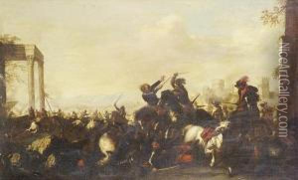 A Cavalry Skirmish Oil Painting - Antonio Calza