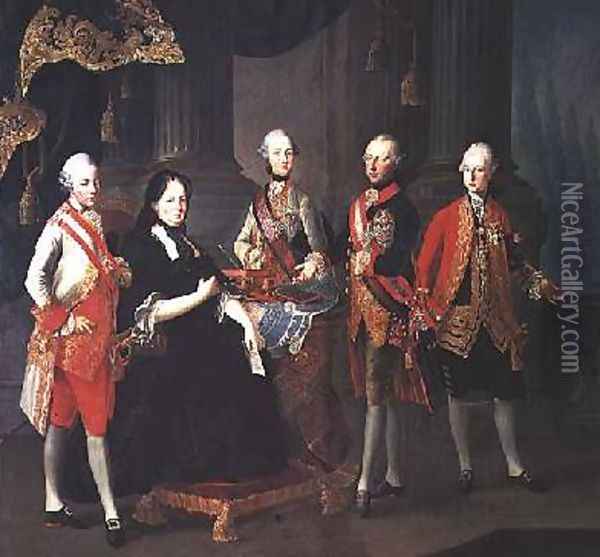 Empress Maria Theresa of Austria 1717-80 with four of her sons Oil Painting - Louis Joseph Maurice