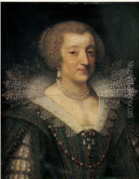 Portrait De Dame Au Collier De Perles Oil Painting - Etienne Ii Dumonstier