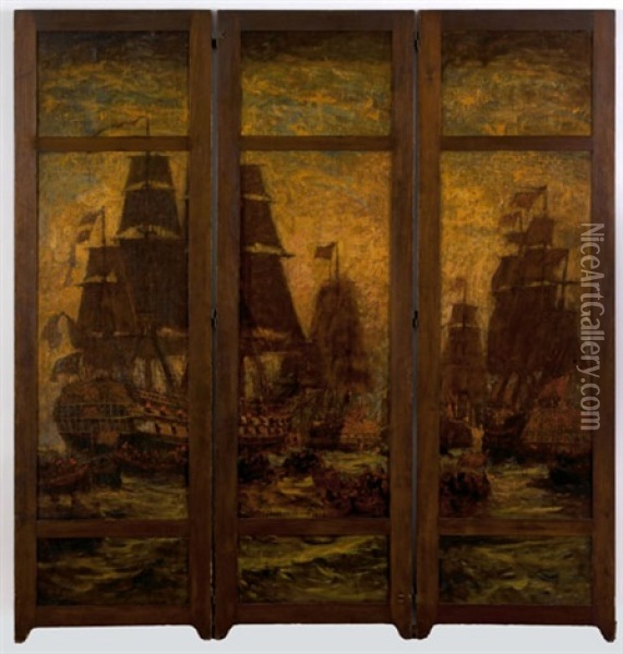 Folding Screen Depicting The Battle Of Trafalgar Oil Painting - Carlton Theodore Chapman