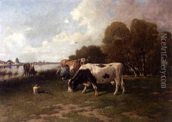 Milking Time Oil Painting - Adriaan Marinus Geyp
