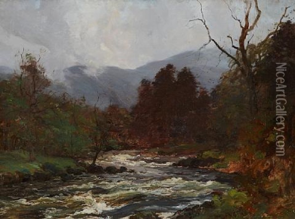 River Scene (the Dochart?) Oil Painting - Archibald Kay