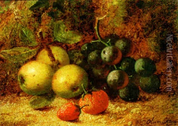 Still Life With Apples, Grapes And Strawberries Oil Painting - Oliver Clare