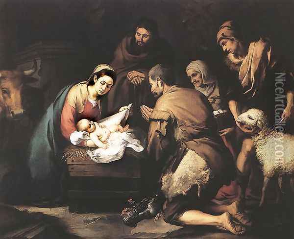 Adoration of the Shepherds 1650-55 Oil Painting - Bartolome Esteban Murillo