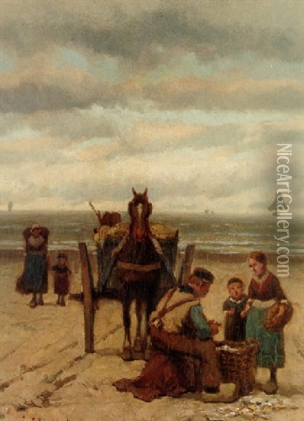 The Shell-fisher Oil Painting - Johannes Hermanus Barend Koekkoek