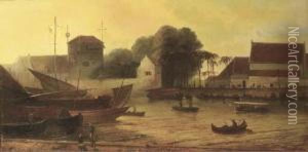 Shipping In The Harbour Of Batavia Oil Painting - Petrus Paulus Schiedges