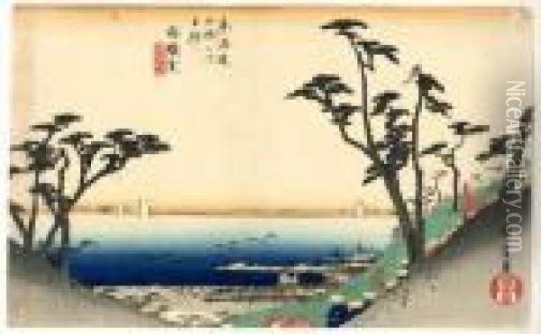 Les 53 Stations Du Tokaido, Shirasuga, Shiomi-zaka Zu Oil Painting - Utagawa or Ando Hiroshige