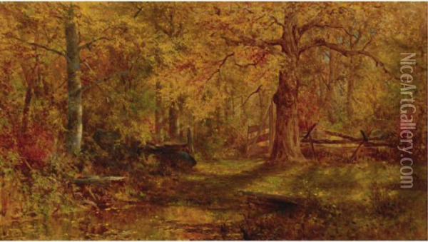 An Autumn Woodland Scene Oil Painting - Jervis McEntee