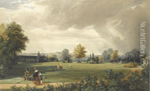 The Garden At Stowlangtoft Hall, Suffolk Oil Painting - Edward Adveno Brooke