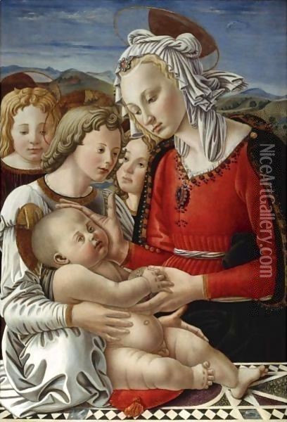 The Madonna And Child With Three Angels ('The Benson Madonna') Oil Painting - Fra Diamante