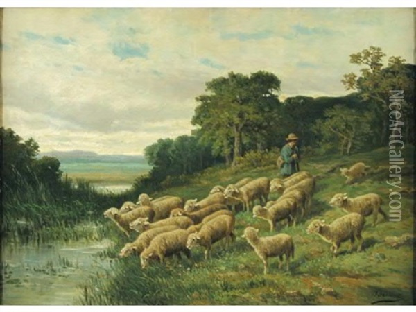 Gardien Et Ses Moutons Oil Painting - Leon Marie Constant Dansaert