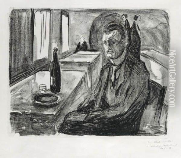 Selbstbildnis Mit Weinflasche Oil Painting - Edvard Munch
