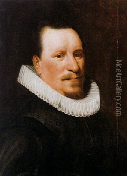 Portrait Of A Gentleman Wearing Black, With A White Ruff Oil Painting - Michiel Janszoon van Mierevelt