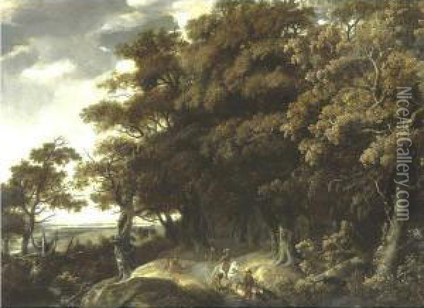 Extensive Landscape With Travelers Oil Painting - Jacob Salomonsz. Ruysdael