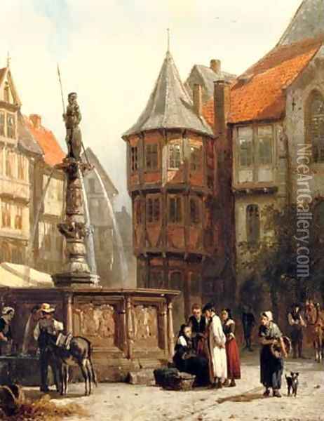 Marketday in front of the Town Hall of Hildesheim Oil Painting - Cornelis Springer