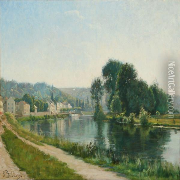 View From A French River Side Oil Painting - Sigrid Bolling