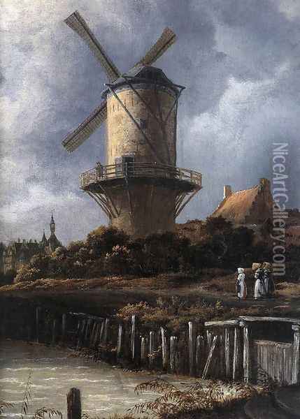 The Windmill at Wijk bij Duurstede (detail) c. 1670 Oil Painting - Jacob Van Ruisdael