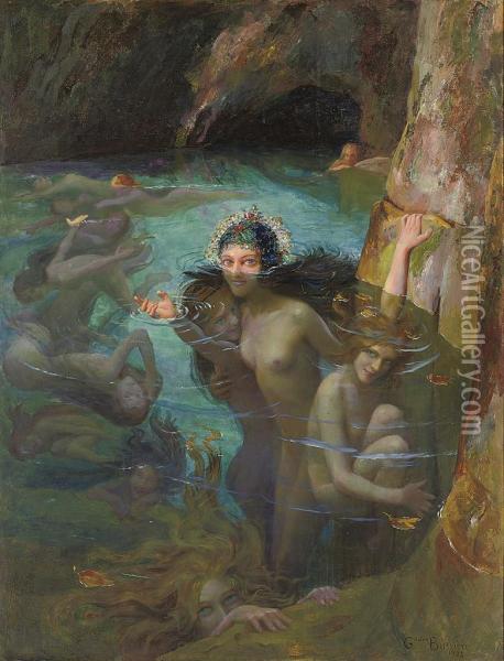 Sea Nymphs At A Grotto Oil Painting - Gaston Bussiere