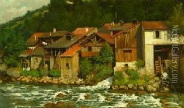 River Town Oil Painting - Michel Willenigh