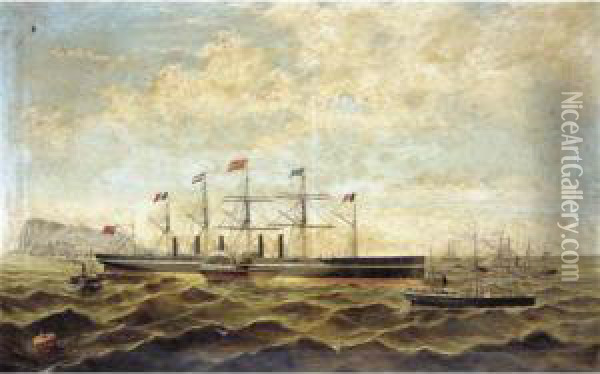 The Steamship Oil Painting - Adolfo Giraldez Y Penalver