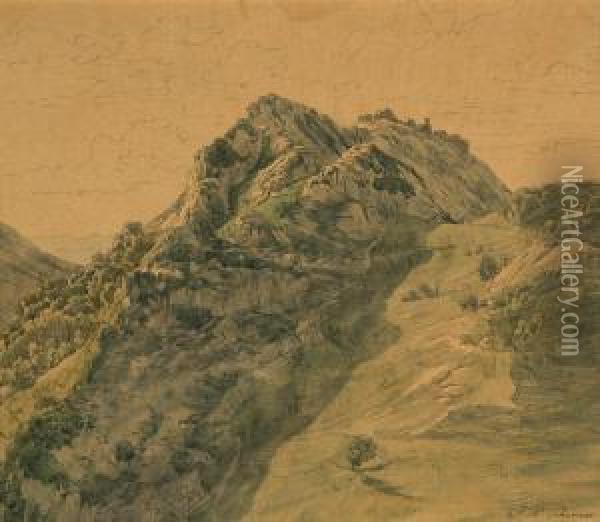 Blick Auf Civitella In Der Serpentara Oil Painting - Johann Wilhelm Schirmer