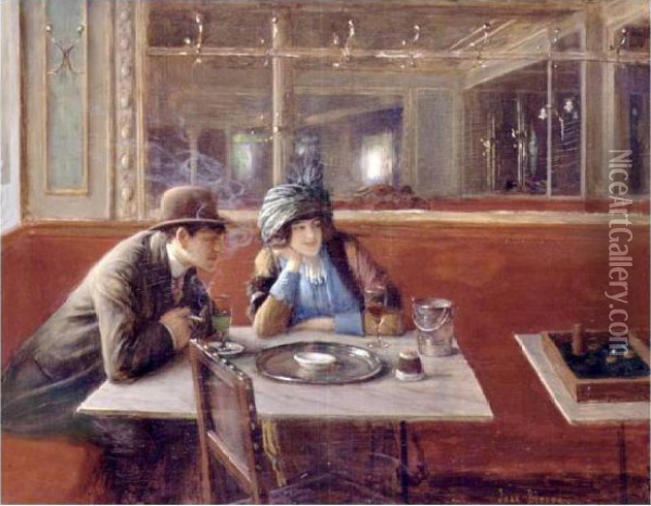 Au Cafe Oil Painting - Jean-Georges Beraud