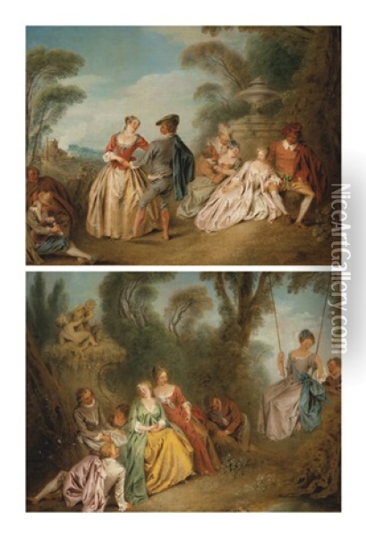 La Danse Et La Balancoire (pair) Oil Painting - Jean-Baptiste Pater