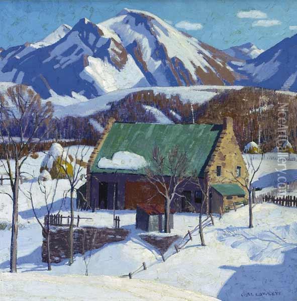 Mountainside In Winter Oil Painting - Carl Lawless