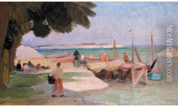 Port Du Houdel, Baie De Somme Oil Painting - Jules Emile Zingg