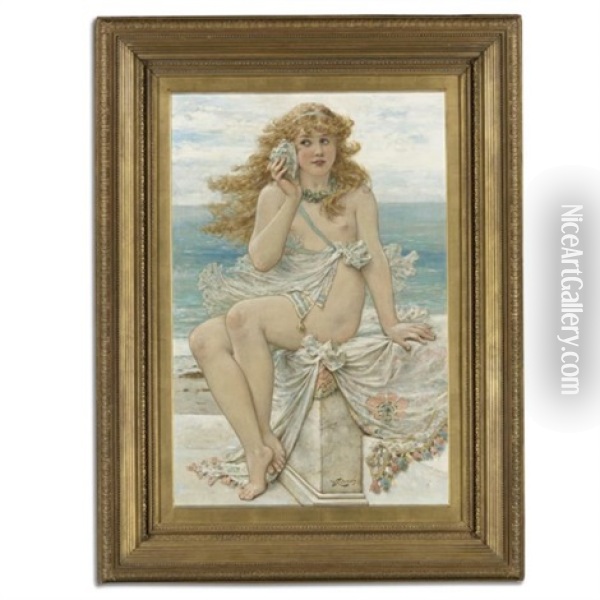 Nymph With A Conch Shell Oil Painting - William Stephen Coleman