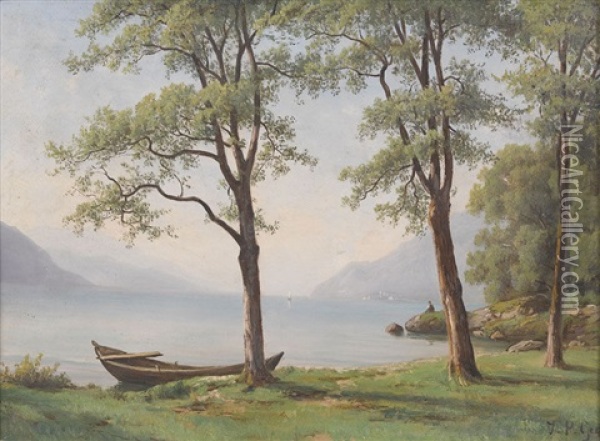 Sonnige Uferpartie Am See Oil Painting - Jean Philippe George-Julliard