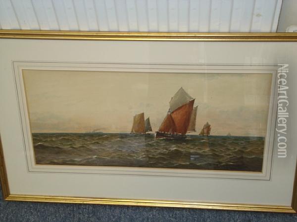 Fishing Fleet With Steamer On Thehorizon Oil Painting - William Thomas Nicholas Boyce