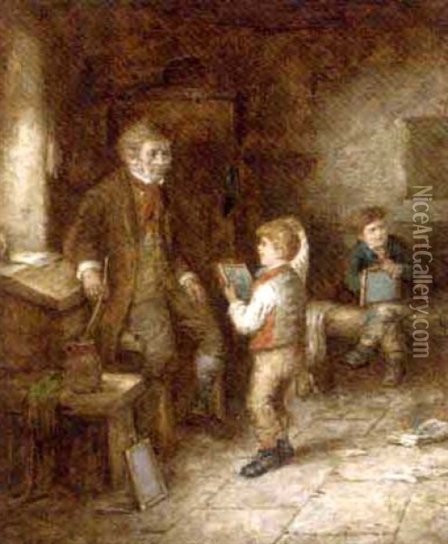 The Mischievous Schoolboy (+ A Question For Grandma; Pair) Oil Painting - Mark William Langlois