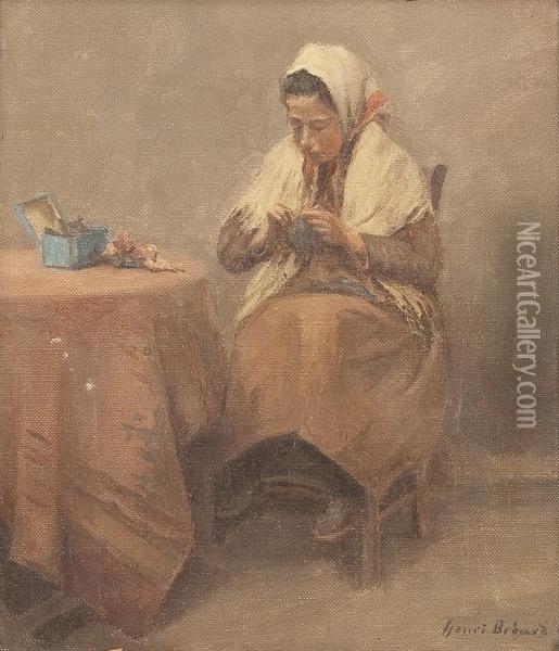Landfrau Bei Derhandarbeit Oil Painting - Henri Benard
