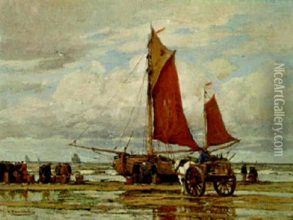 Schiffe Am Meeresufer Oil Painting - Wilhelm Hambuechen
