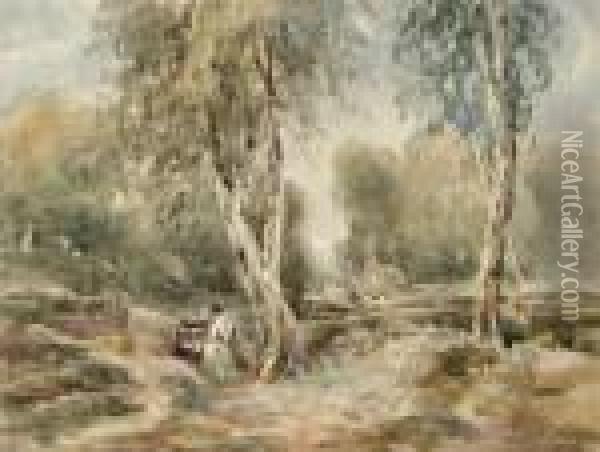 Gypsies In A Wooded Landscape Oil Painting - David I Cox
