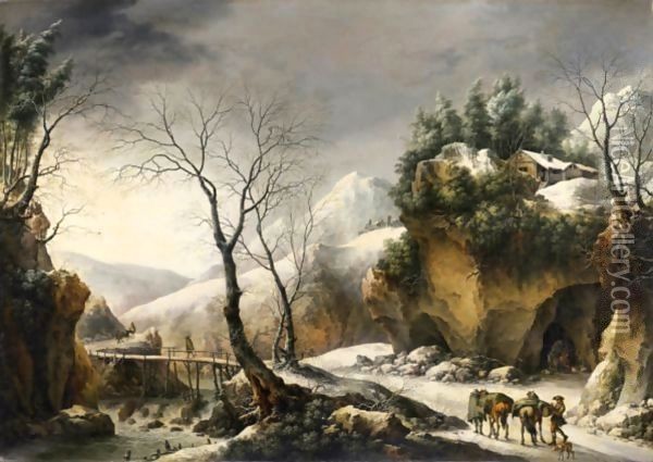 Winter Landscape, Probably The Tunnel Through The Cliffs At Il Furlo Oil Painting - Francesco Foschi