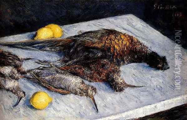 Game Birds And Lemons Oil Painting - Gustave Caillebotte
