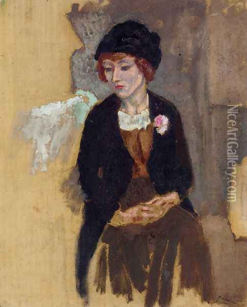 Hermine in a Black Hat Oil Painting - Jules Pascin