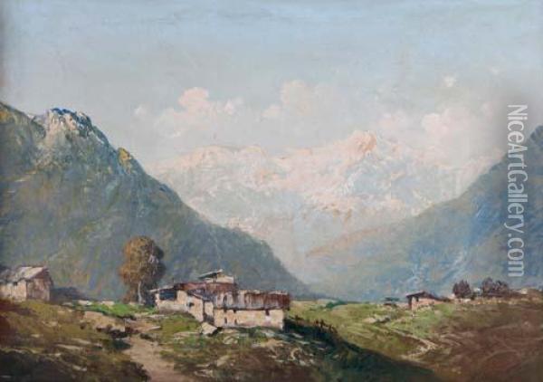 Paesaggio Montano Con Villagio Oil Painting - Ermanno Clara